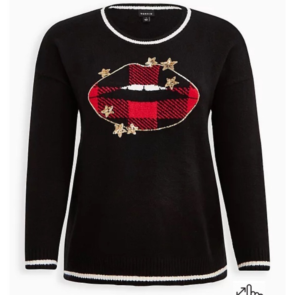 LOWEST🌺 NWT TORRID 5X-2X 1X-0X-or 00 BLACK w/GOLD STARS SWEATER - Picture 10 of 11